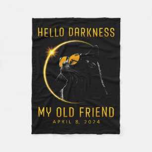 Darkness My Old Friend Solar Eclipse 2024 Cat Love Fleece Blanket