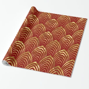DarkRed & Gold Art-Deco Geometric Pattern Wrapping Paper