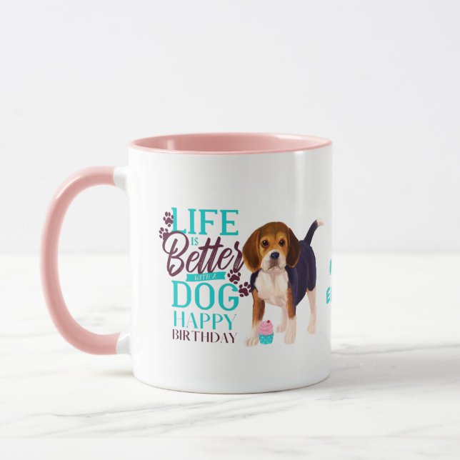 Darling Beagle Dog Loves MOM Birthday Mug (Left)