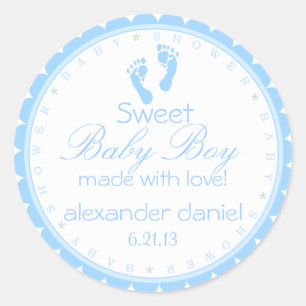 Darling Blue Footprints Baby Shower Classic Round Sticker