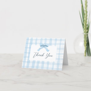 Darling Blue Watercolor Plaid & Bow Baby Thank You Card