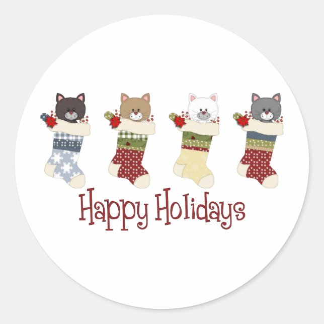 Darling Christmas Cat Stockings Classic Round Sticker (Front)