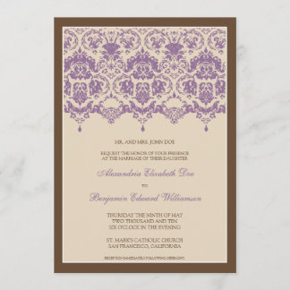 Darling Damask Lace 5x7 Wedding Invitation: lilac Invitation