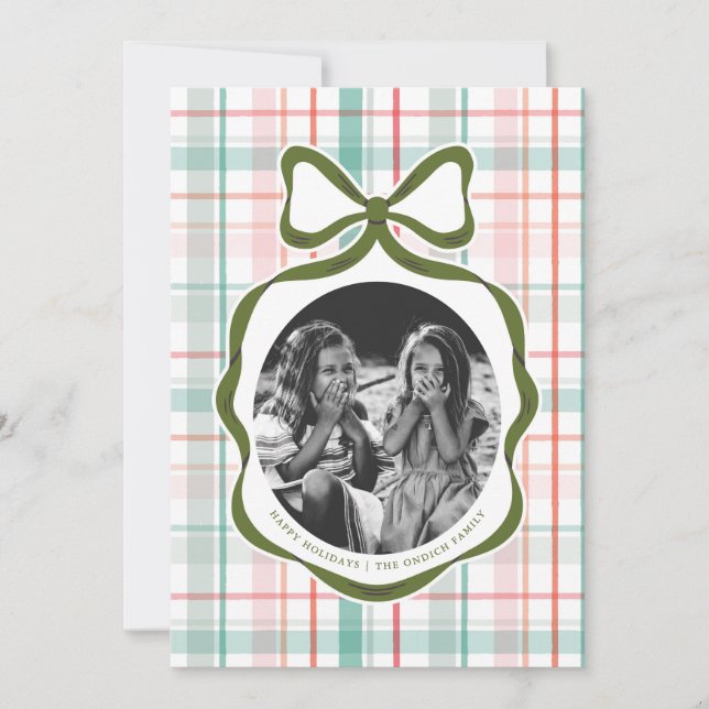 Darling Gingham Bow Photo Christmas Card (Front)