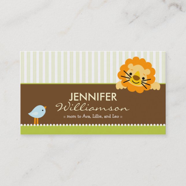 Darling Lime Lion & Birdie Mummy Calling Card (Front)