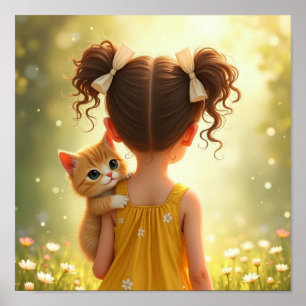 Darling little girl with her kitten poster