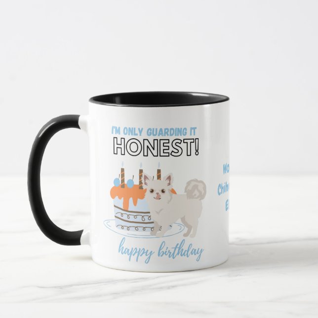 Darling Longhaired White Chihuahua MOM Birthday Mug (Left)