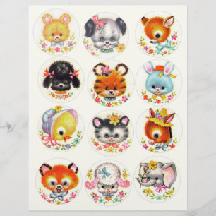 Darling Mid-Century Animals inside Circle Outline