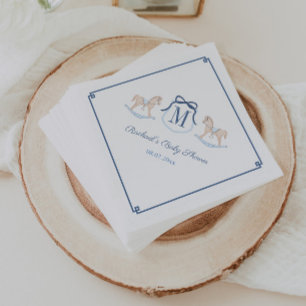 Darling Monogram Rocking Horse Baby Shower Party Napkin