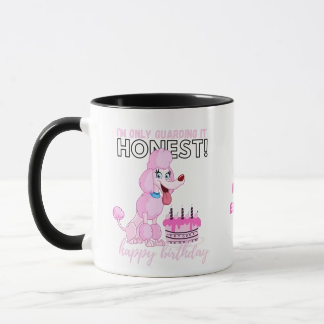 Darling Pink Poodle Dog MOMs Funny Birthday Mug (Left)