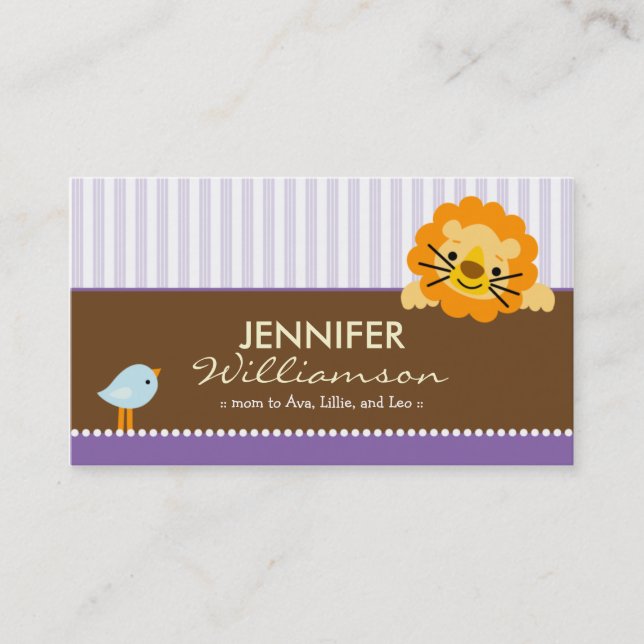 Darling Purple Lion & Birdie Mummy Calling Card (Front)