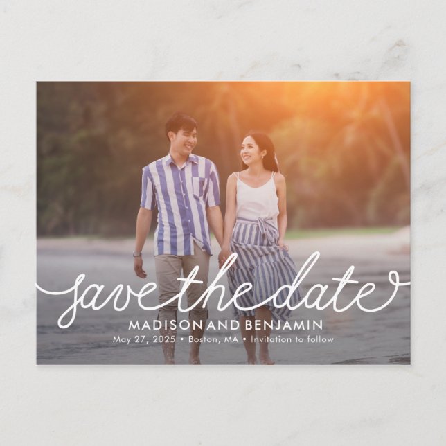 Darling Script EDITABLE COLOR Save The Date Postcard (Front)