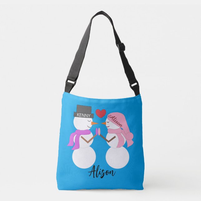 Darling Snowpeople in Love:  Blue-green Crossbody Bag (Front)