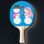Darling Snowpeople in Love: Blue-green Ping Pong Paddle<br><div class="desc">I adore this design! The winter season is such fun, with snow, the holidays, and a bunch of things to do! These snowpeople are in love and they wear the names of a special couple on their hats. But maybe you are buying this product for someone who is not in...</div>