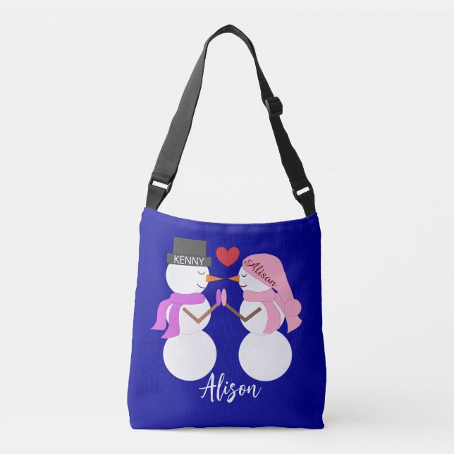 Darling Snowpeople in Love: Dark Blue Crossbody Bag (Front)