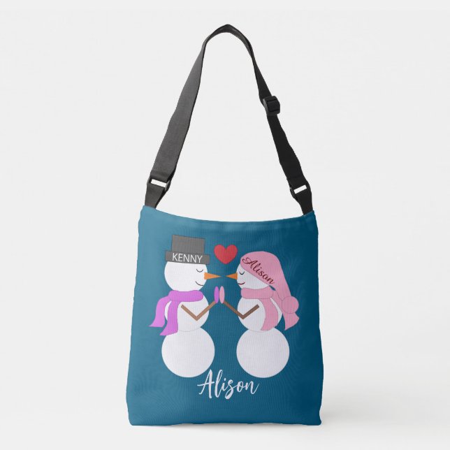 Darling Snowpeople in Love: Deep Sea Blue Crossbody Bag (Front)