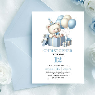 Darling teddy bear dusty blue boy birthday invites