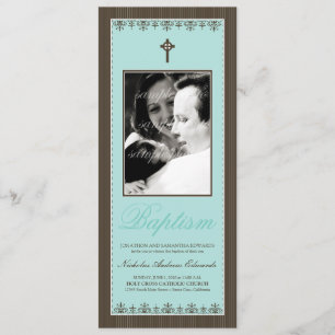 Darling Victorian 4x9.25" Aqua Baptism Invitation