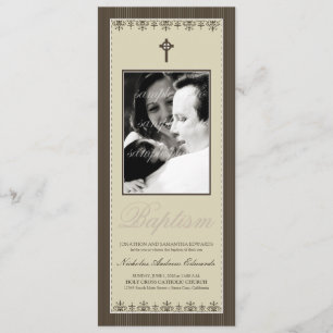 Darling Victorian 4x9.25" Sepia Baptism Invitation