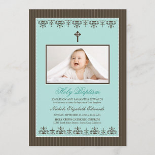 Darling Victorian 5x7" Aqua Baptism Invitation