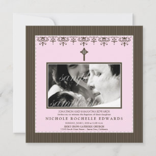 Darling Victorian Baby Pink Baptism Invitation