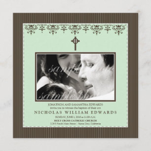 Darling Victorian Mint Green Baptism Invitation