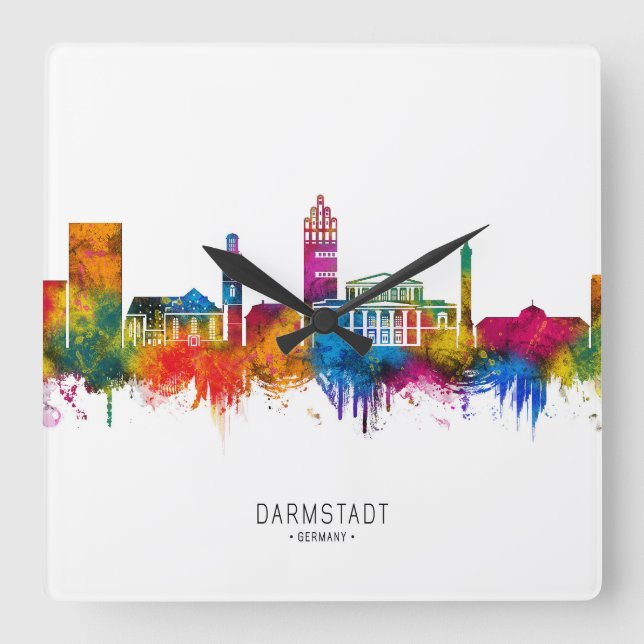 Darmstadt Germany Skyline Square Wall Clock (Front)