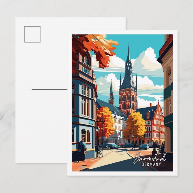 Darmstadt Germany vintage travel illustration Postcard (Front/Back)