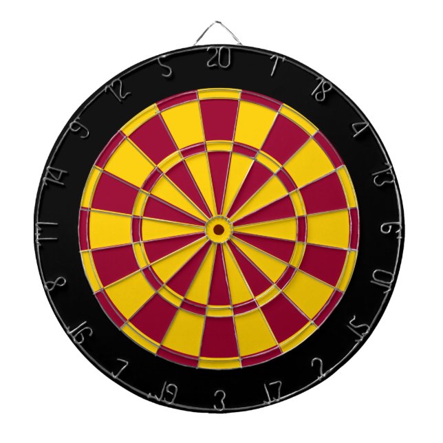 Dart Board: Golden Yellow, Maroon, And Black Dartboard (Front)