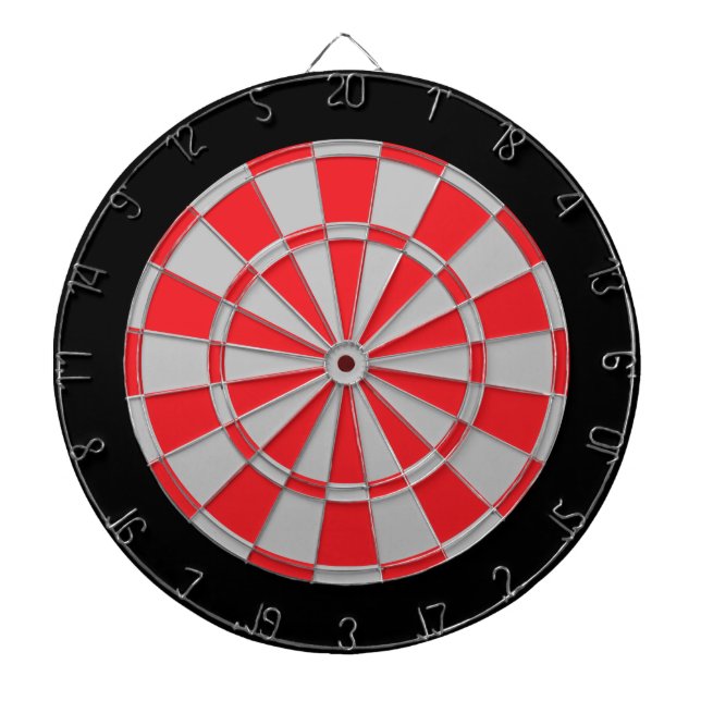 Dart Board: Silver Grey, Red, And Black Dartboard (Front)