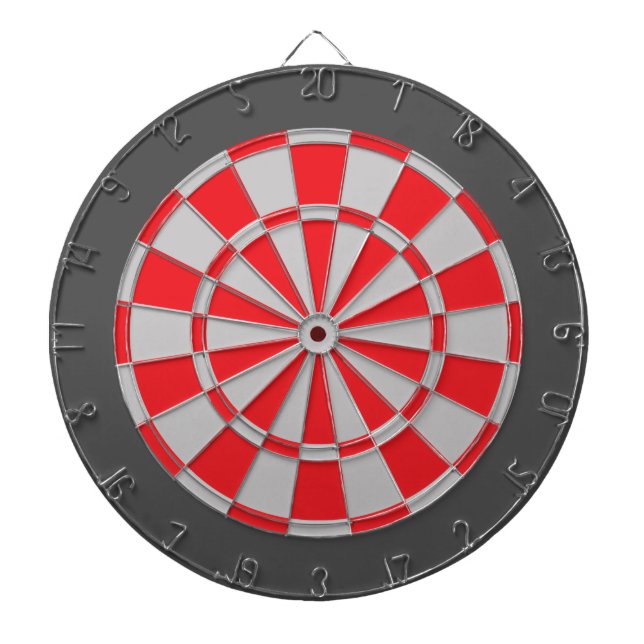Dart Board: Silver Grey, Red, And Charcoal Dartboard (Front)