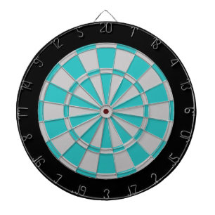 Dart Board: Silver Grey, Turquoise, And Black Dartboard
