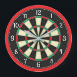 Dart Board Style Man Cave<br><div class="desc">A clock for the man cave,  den,  rec room,  kids room or any room with a sporty decor,  this design features a dart board graphic in red,  green,  beige and black with large white clock face numbers.</div>