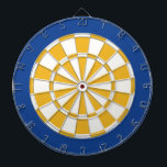 Dart Board: White, Gold, And Blue<br><div class="desc">White,  Gold,  And Blue Coloured Dart Board Game Including 6 Brass Darts</div>
