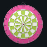 Dart Board: White, Lime, And Pink<br><div class="desc">White,  Lime,  And Pink Coloured Dart Board Game Including 6 Brass Darts</div>