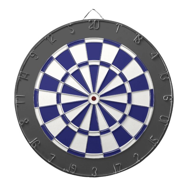 Dart Board: White, Navy Blue, And Charcoal Grey Dartboard (Front)