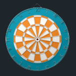 Dart Board: White, Orange, And Teal Dartboard<br><div class="desc">White,  Orange,  And Teal Coloured Dart Board Game Including 6 Brass Darts</div>