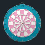Dart Board: White, Pink, And Teal<br><div class="desc">White,  Pink,  And Teal Coloured Dart Board Game Including 6 Brass Darts</div>