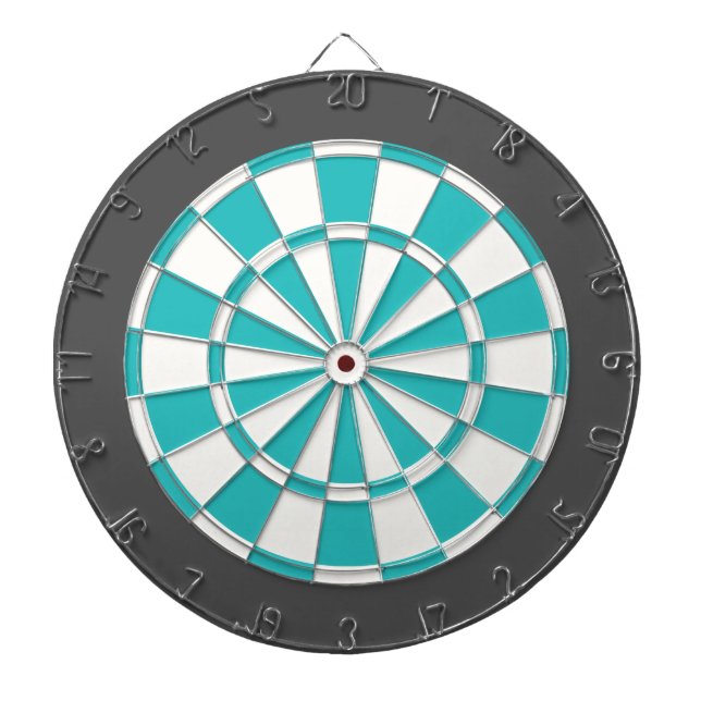 Dart Board: White, Turquoise, And Charcoal Grey Dartboard (Front)