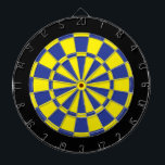 Dart Board: Yellow, Blue, And Black Dartboard<br><div class="desc">Yellow,  Blue,  And Black Coloured Dart Board Game Including 6 Brass Darts</div>