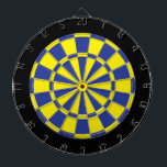Dart Board: Yellow, Blue, And Black Dartboard<br><div class="desc">Yellow,  Blue,  And Black Coloured Dart Board Game Including 6 Brass Darts</div>