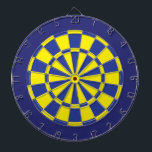 Dart Board: Yellow, Blue, And Navy Dartboard<br><div class="desc">Yellow,  Blue,  And Navy Coloured Dart Board Game Including 6 Brass Darts</div>