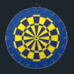 Dart Board: Yellow, Navy, And Blue Dartboard<br><div class="desc">Yellow,  Navy,  And Blue Coloured Dart Board Game Including 6 Brass Darts</div>