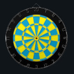 Dart Board: Yellow, Sky Blue, And Black Dartboard<br><div class="desc">Yellow,  Sky Blue,  And Black Coloured Dart Board Game Including 6 Brass Darts</div>