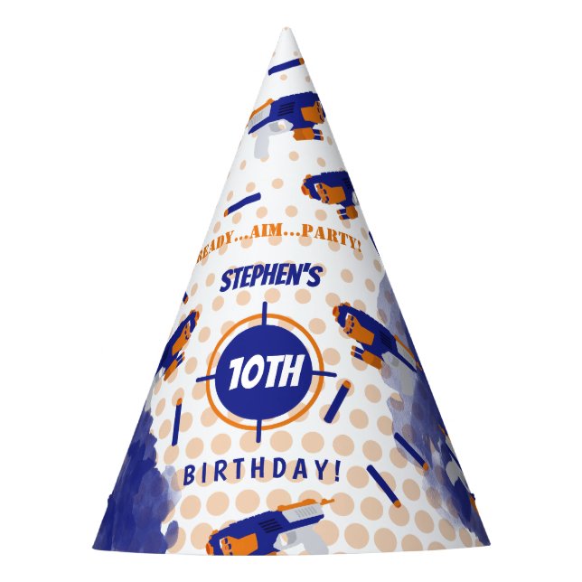 Dart Gun Battle War Boys Birthday Party Hat (Front)