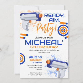 Dart Gun Birthday Party Invitation