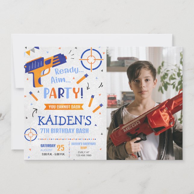 Dart Gun Party Birthday Photo Invitation (Front)
