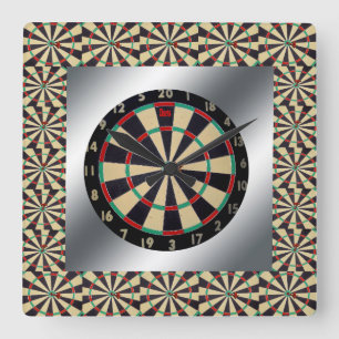 Dart In A Dartboard Framed With Dartboards, Square Wall Clock