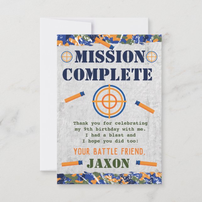 Dart Military Birthday Party Card Favour Card (Front)