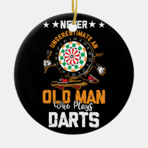 Dart Player  Never Underestimate An Old Man Who Pl Ceramic Tree Decoration